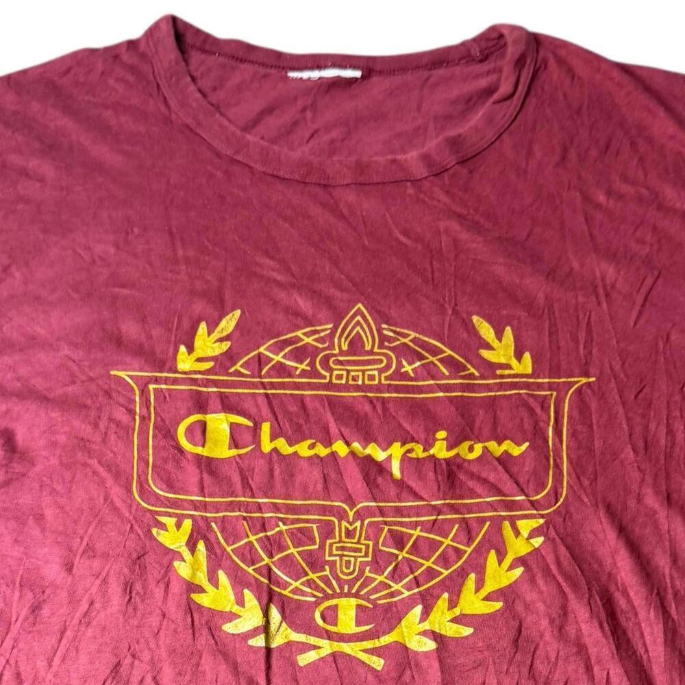 Champion Red Graphic Tee Torch Globe Crest Short Sleeve Mens Medium - Picture 2 of 4